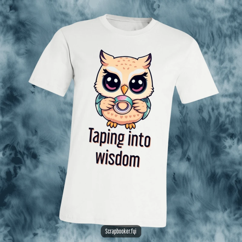 Funny Owl T-Shirt: A wise, content owl clutching glitter tape, perfect for crafters, a humorous and stylish apparel choice.