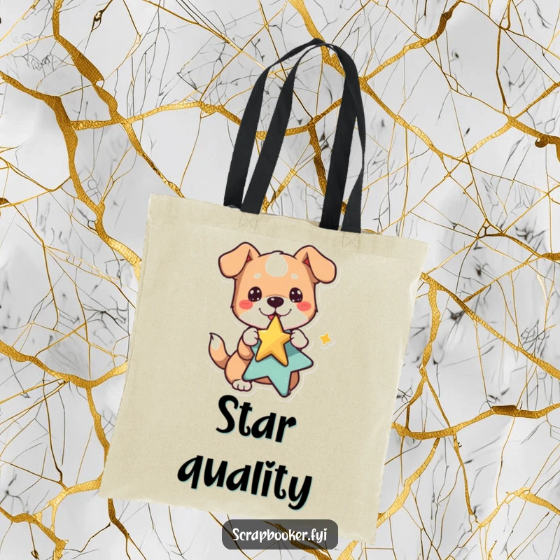 Funny dog tote bag with a playful dog pasting a star sticker, perfect for carrying happy essentials.