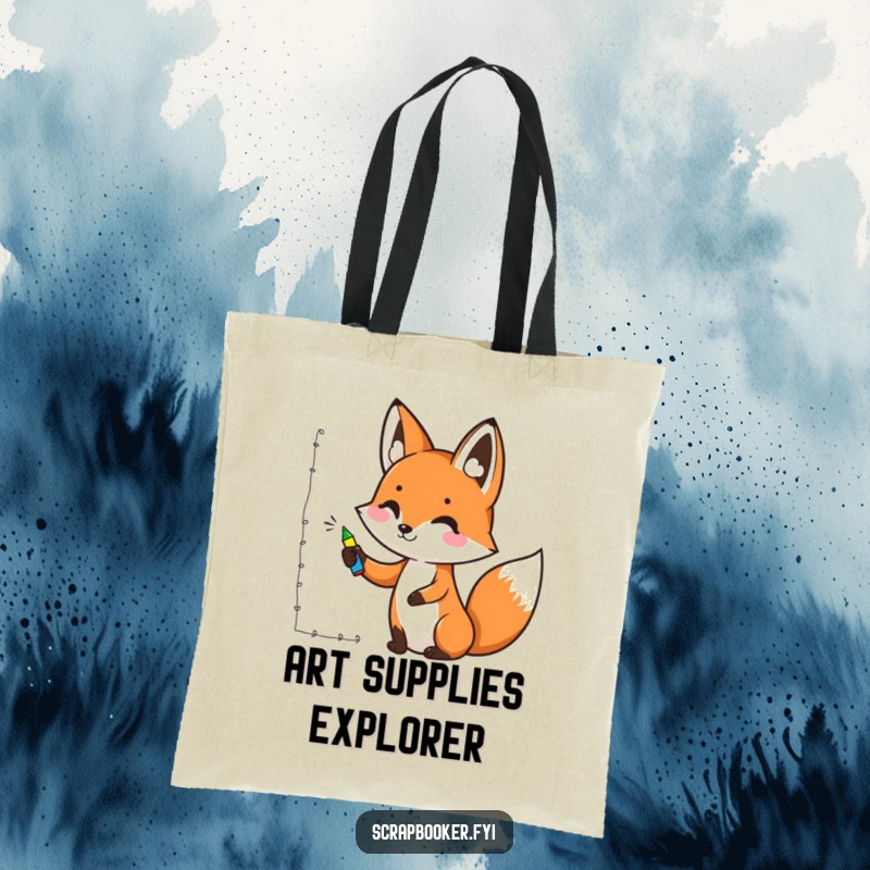 Funny tote bag showcasing a cheerful fox with a marker drawing a decorative border, perfect for carrying art supplies or daily essentials.