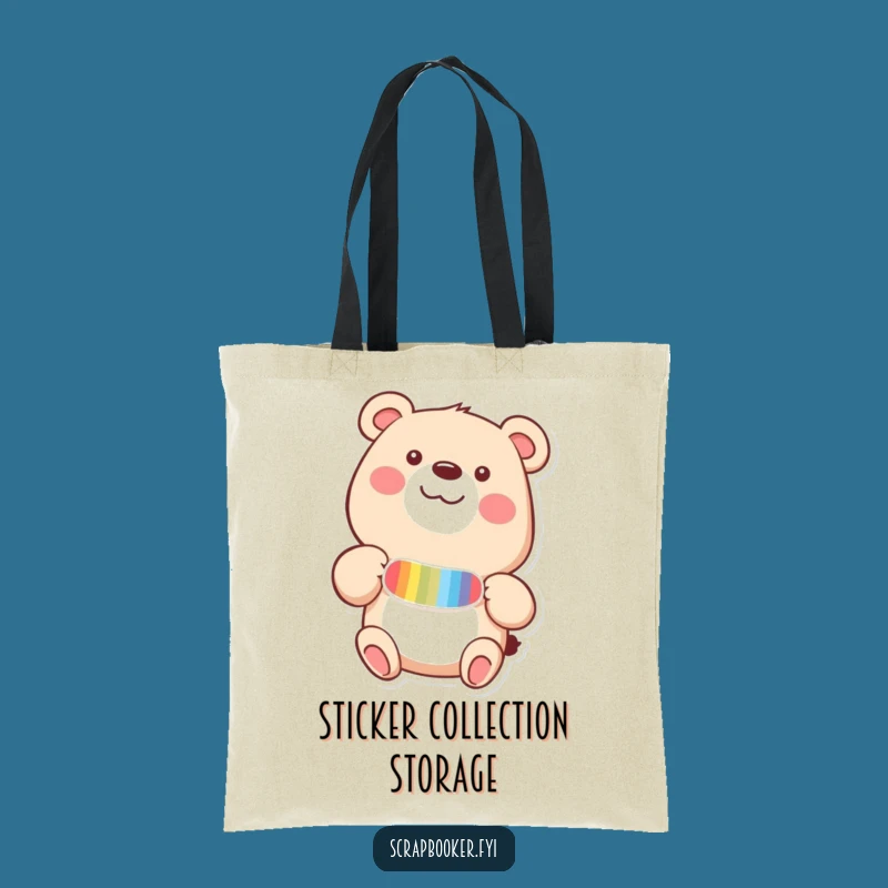 Funny Happy Bear Sticker Tote Bag - Carry Your Crafty Joy